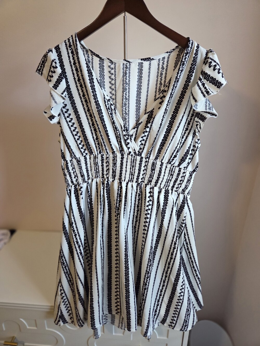 Black & White Striped V-Neck Summer Dress
